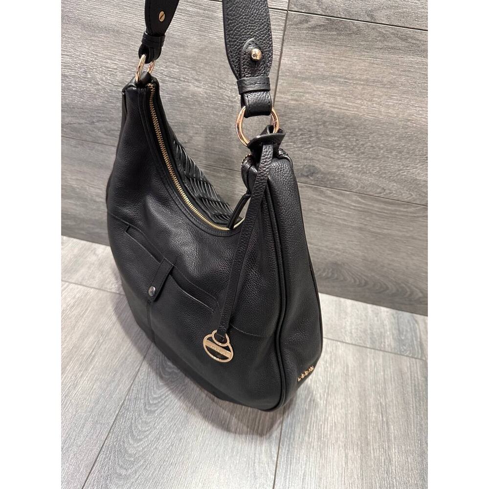 LODIS Woven Leather Hobo zip up shoulder bag Caravan Black Bag B000138 - Picture 11 of 13